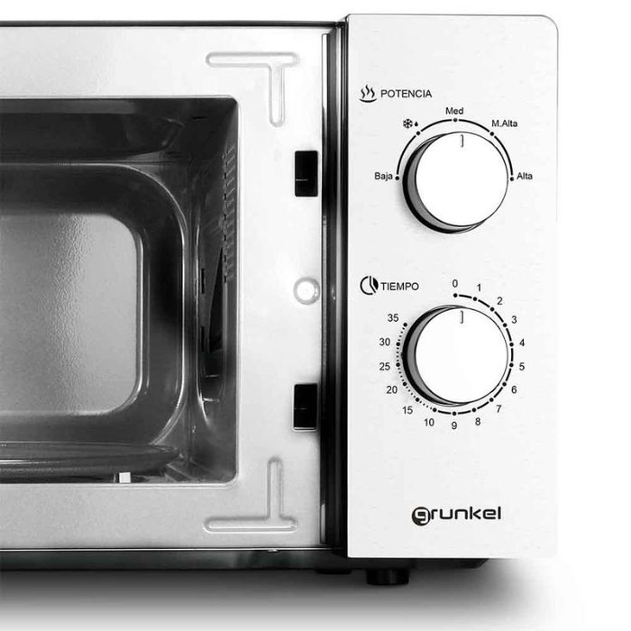 Grunkel MW-20INOX Microondas de Encimera 20 Litros 700W con Función Grill y Descongelación, Acero Inoxidable, Color Plata
